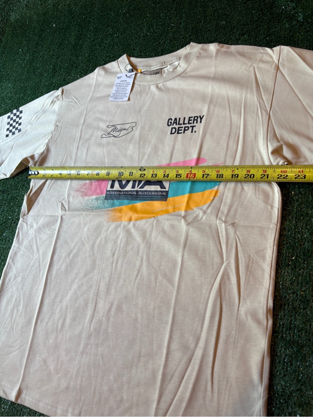 Gallery Dept Cream MIA Graphic Short Sleeve Tee with Multicolor Stripe - Picture 7 of 10